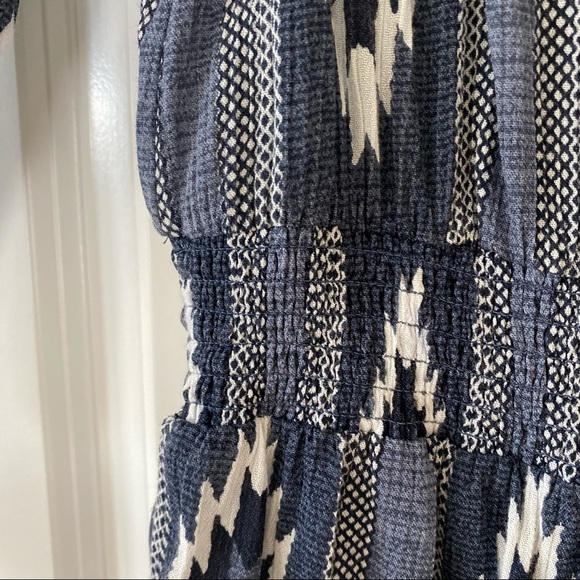 Ripcurl Aztec/Tribal Print Navy Blue Smocked Off Shoulder Romper - Picture 5 of 9